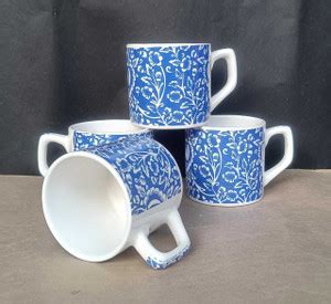 RAGHAV EMPORIUM Pack of 4 Ceramic Premium Blue Mughal Pipe design tea ...
