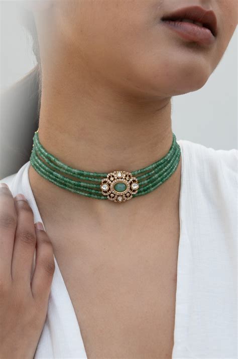 Nikshtra Green Polki Choker Necklace – Do Taara
