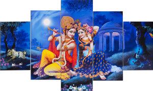 Great Art Set Of 5 Shri Krishna And Radha Flute Love Framed Wall ...
