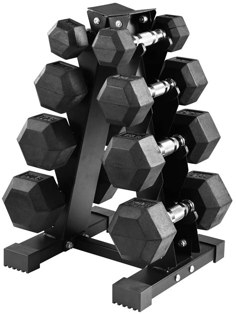 BalanceFrom 100LB Rubber Coated Hex Dumbbell Weight Set with A-Frame ...