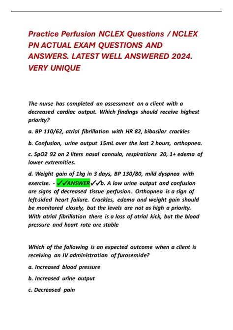 Practice Perfusion NCLEX Questions / NCLEX PN ACTUAL EXAM QUESTIONS AND ...
