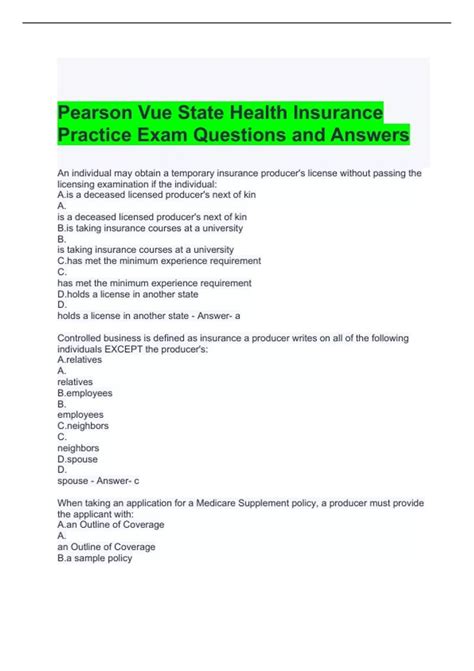 Pearson Vue State Health Insurance Practice Exam Questions and Answers ...