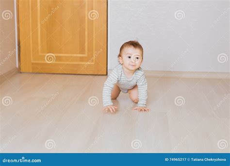 Little Baby Boy Crawling on the Floor at Home Stock Image - Image of ...