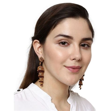 Buy Anika's Creations Gold Plated & Maroon Peacock Shaped Enamelled ...