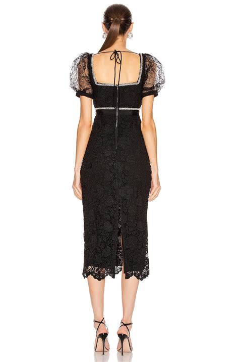 self-portrait Fine Lace Square Neck Midi Dress in Black | FWRD