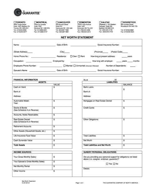 Net Worth Statement - Blank Fillable Template | Fill Out, Print ...