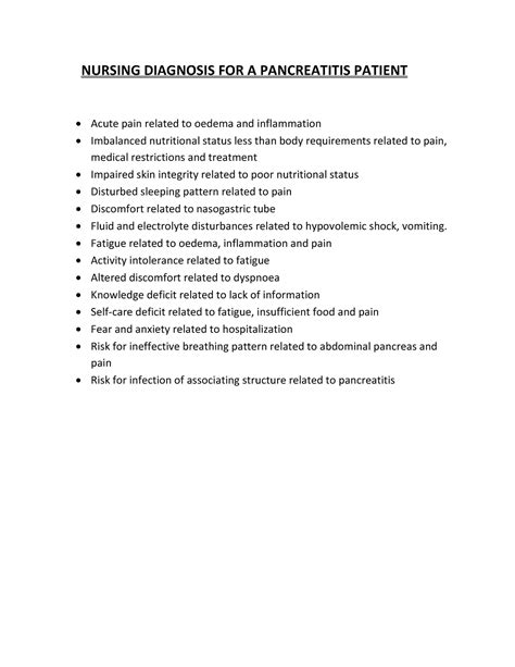Nursing Diagnosis - Pancreatitis - NURSING DIAGNOSIS FOR A PANCREATITIS ...
