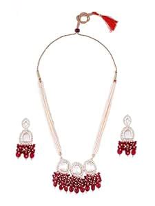 ZAVERI PEARLS Rani Pink Cluster Beads Drop Multistrand Beaded Necklace ...
