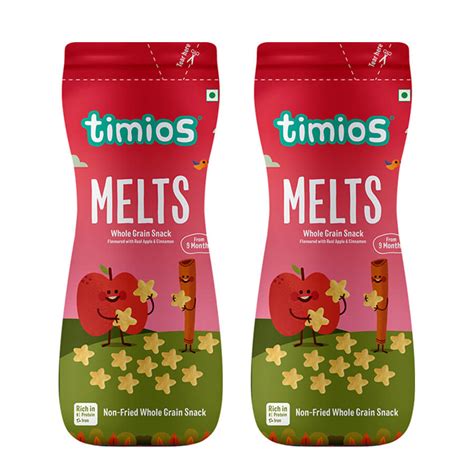 Timios Melts - Apple & Cinnamon flavored Puff Snacks - Pack of 2