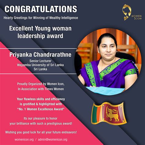 Priyanka Chandrarathne has bagged Excellent Young woman leadership award