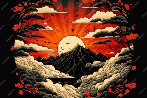 Premium Photo | Painting in the traditional Japanese style Mount Fuji ...