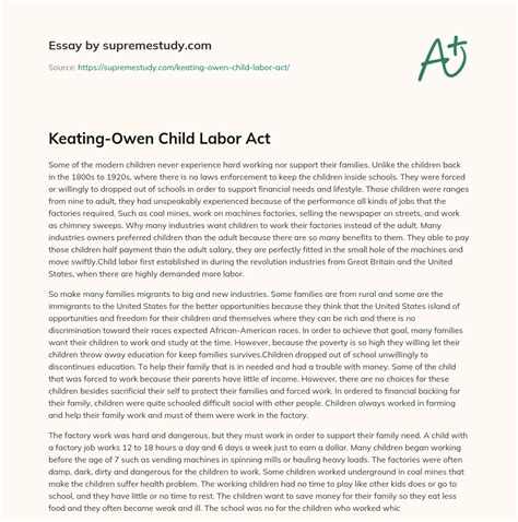 Keating-Owen Child Labor Act - Free Essay Example - 3271 Words ...