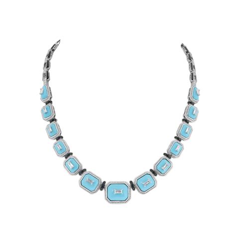 Ocean Aura Turquoise Necklace | Geometric Blue Elegance with Silver Ac ...