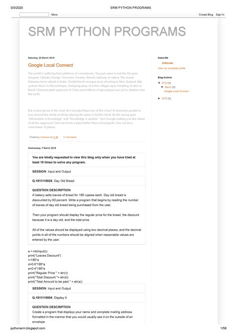 SRM Python E- LAB Programs - SRM PYTHON PROGRAMS SRM PYTHON PROGRAMS ...