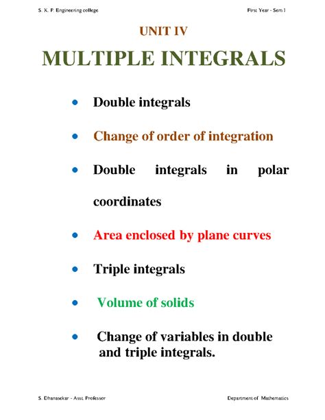 UNIT 4 Multiple Integrals PPT - Academic year 2020 TO 2021 - UNIT IV ...