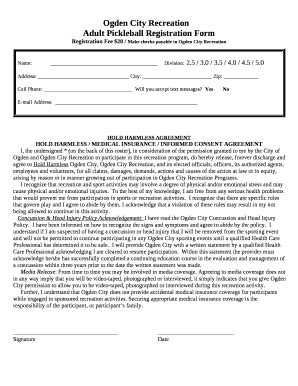 Adult Pickleball Registration Doc Template | pdfFiller