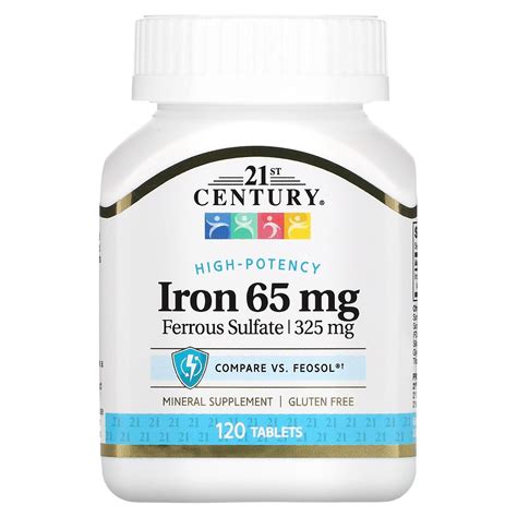 21st Century Iron 65mg (Ferrous Sulfate 325mg) by 120 Tablets - Maxhub Pharmacy