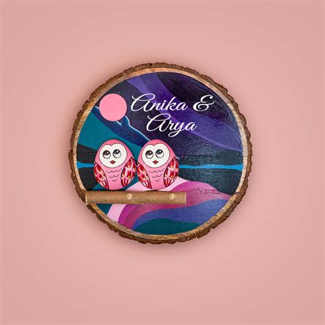 Buy Handpainted Pebble Art Owl Tree Bark Kids Nameboard for Girls ...