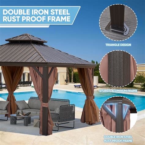 Mondawe 12-ft x 12-ft Square Bronze Metal Aluminum Roof Gazebo with ...