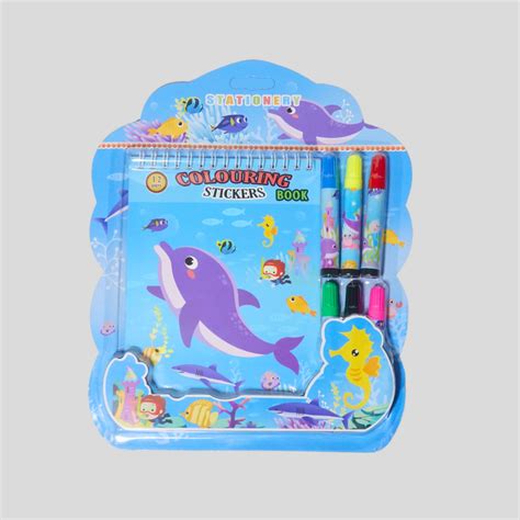 Set of 10 - Coloring Stationery Sticker Book with Six Sketch Pens | Re ...