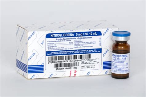 Nitroglicerina 5 mg/ mL. Sln iny Fco amp x 10 ml, caja x 10 fco amp ...