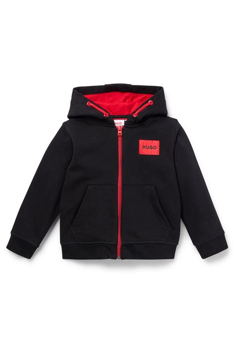 HUGO - Kids' zip-up hoodie with red logo label