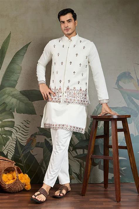 White Color Kurta Koti for Men