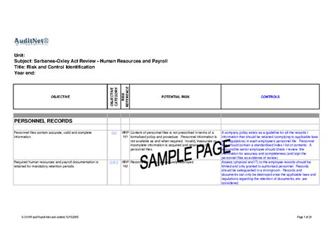 Sample 500594 - Unit: Subject: Sarbanes-Oxley Act Review - Human ...