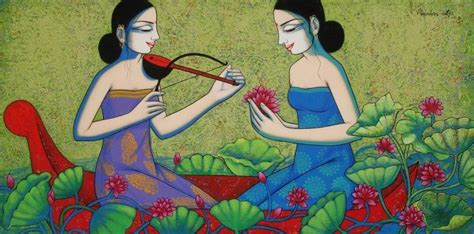 "Untitled 6": Yellow Green Acrylic Painting by Pravin Utge | ArtZolo.com