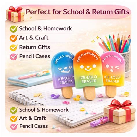 Ice Cream Erasers for Kids, Cute Popsicle Pencil Eraser Set, Eco Frien ...
