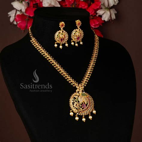 Exquisite Micro Gold Plated Peacock Pendant Jewellery Set with Earrings ...