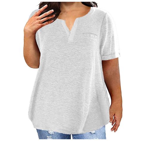 Hvyesh Womens Plus Size Tunic T Shirts Short Sleeve V-Neck Soft Loose ...