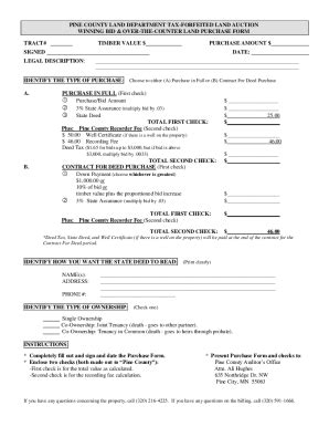Fillable Online Winning Bid and Over-The-Counter Land Purchase Form ...
