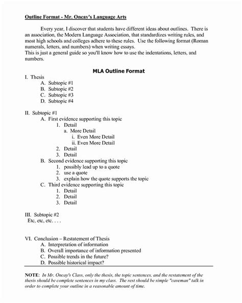 Image result for MLA Format Outline Example