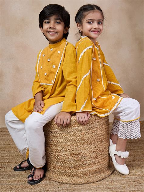 Buy Boys Mandarin Collar Floral Yoke Design Kurta