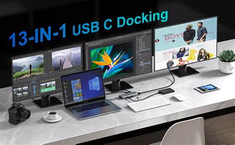 WAVLINK USB C Docking Station,13 in 1 Multiport USB C Adapter Triple ...