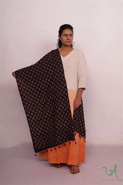 Buy Black Ajrakh Block Print Stole - Khamir – khamircrafts