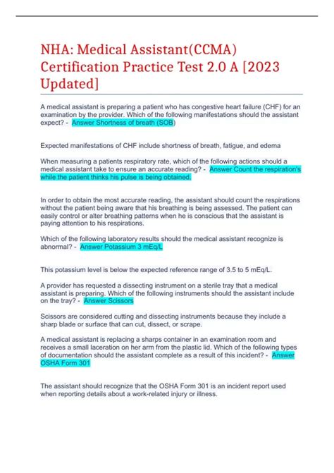 NHA: Medical Assistant(CCMA) Certification Practice Test 2.0 A [2023 ...