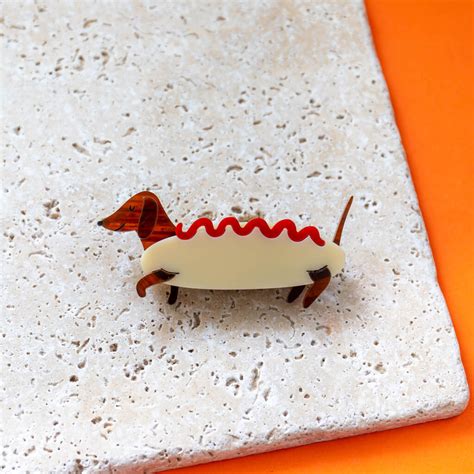 Dachshund Hot Dog Costume Halloween Perspex Brooch By Finest Imaginary