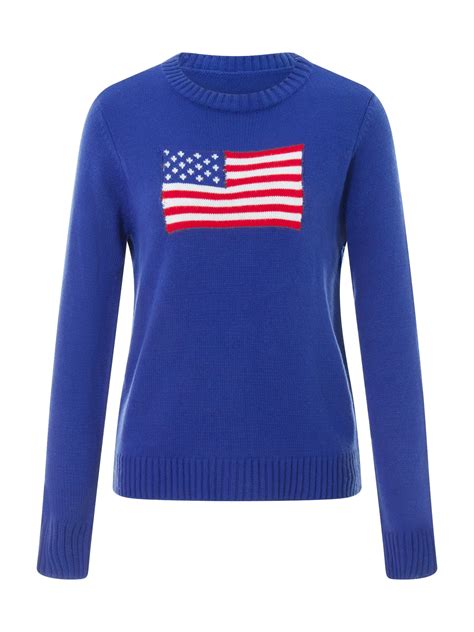 Bangyeer Women's Flag Sweaters Casual Long Sleeve Crew Neck Loose Fit ...