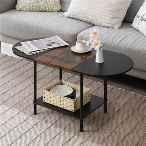 Coffee Tables for Living Room,2-Tier Small Oval Center Table Industrial ...