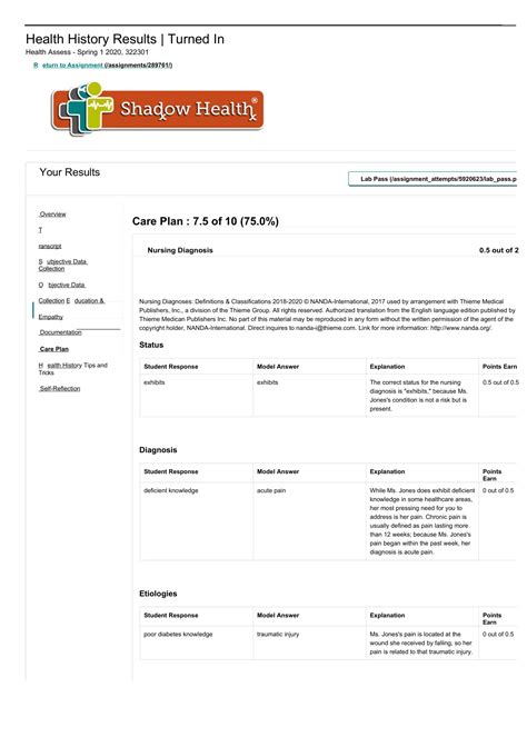 Shadow Health Comprehensive Assessment Tina Jones -Documentation ...