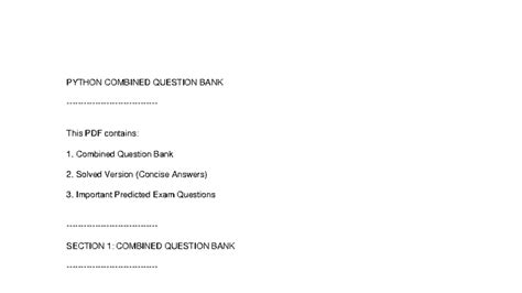 PYTHON 101: COMBINED QUESTION BANK & SOLVED EXAM QUESTIONS - Studocu