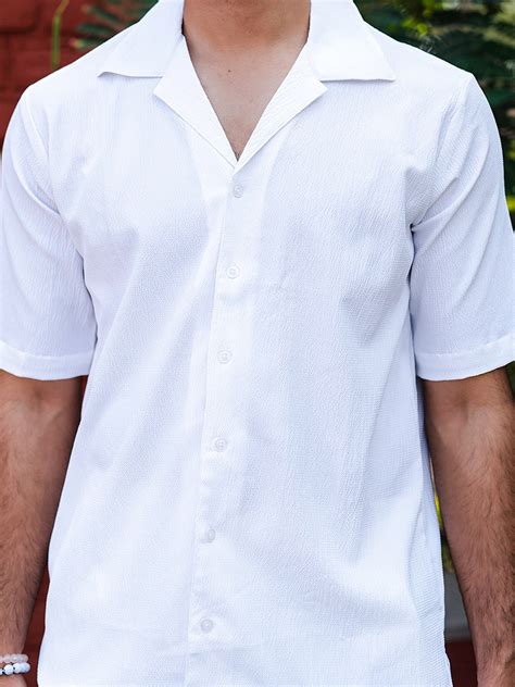 Buy White Oversized Popcorn Texture Half Sleeves Shirt | Beach Shirt