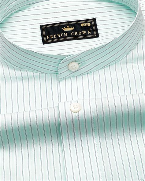 Tranquil Light Green Formal/Casual Stripes Premium Cotton Shirt For Men ...