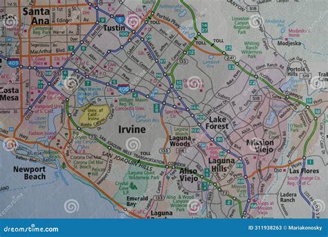 Map of Irvine, California Area Editorial Stock Photo - Image of interstate, area: 311938263
