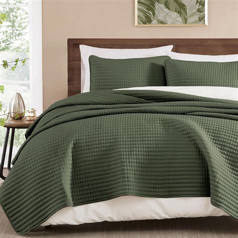 Queen Quilt-3 Pieces Lightweight Bedspreads Olive Green Queen Size ...