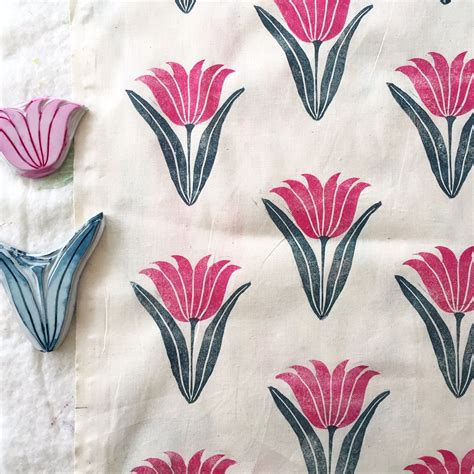 Tulips Print by Jen Hewett | Block printing fabric, Handmade stamps ...