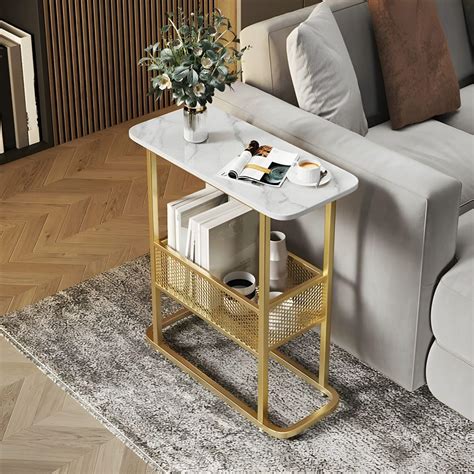 Vandana Interiors Modern 24" Rectangular White Metal End Table with ...