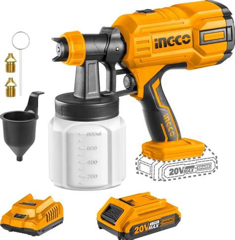 INGCO 20V Paint Spray Machine Cordless, with 2.0Ah Battery and Charger ...